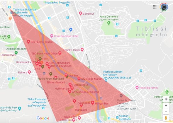 Mapa da area central de Tbilisi